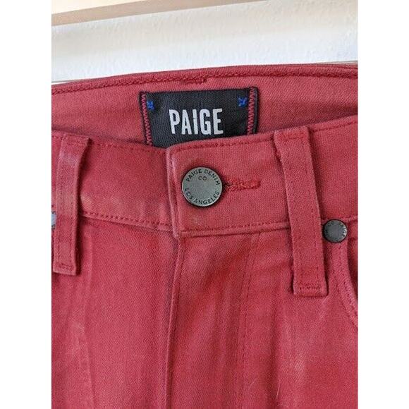 Paige Womens Sz 25 Hoxton Ankle Peg Jeans Red Ankle Zip Raw Hem Pockets Stretch - Picture 4 of 9